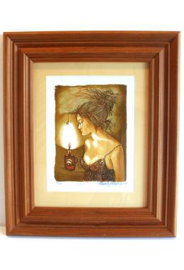 martha Jimenez litho young woman with candle found frame